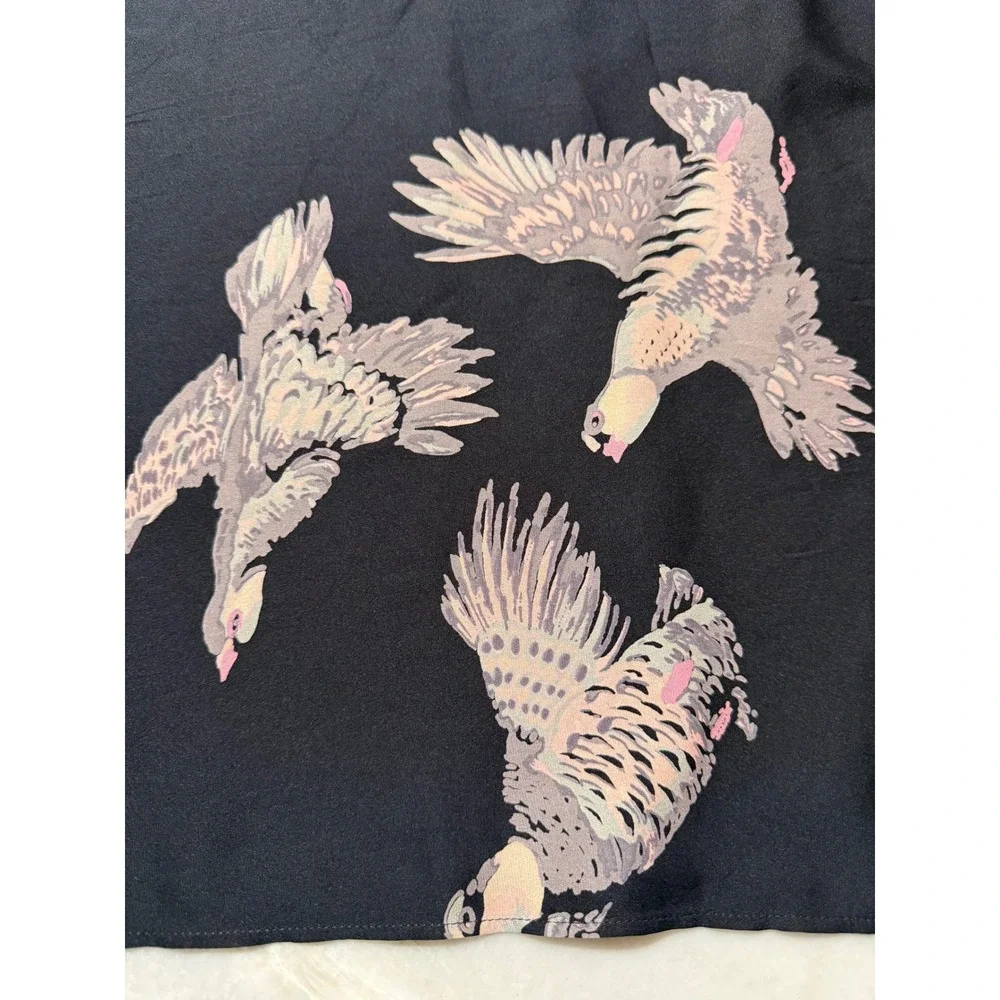 Tucker Gaby Basora Black Bird Print Silk Maxi Skirt Womens XS High Waist Boho